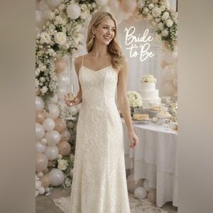 Vintage EVA Ivory Lace Slip Dress XL | 90s Bridal Shower Courthouse Wedding Maxi